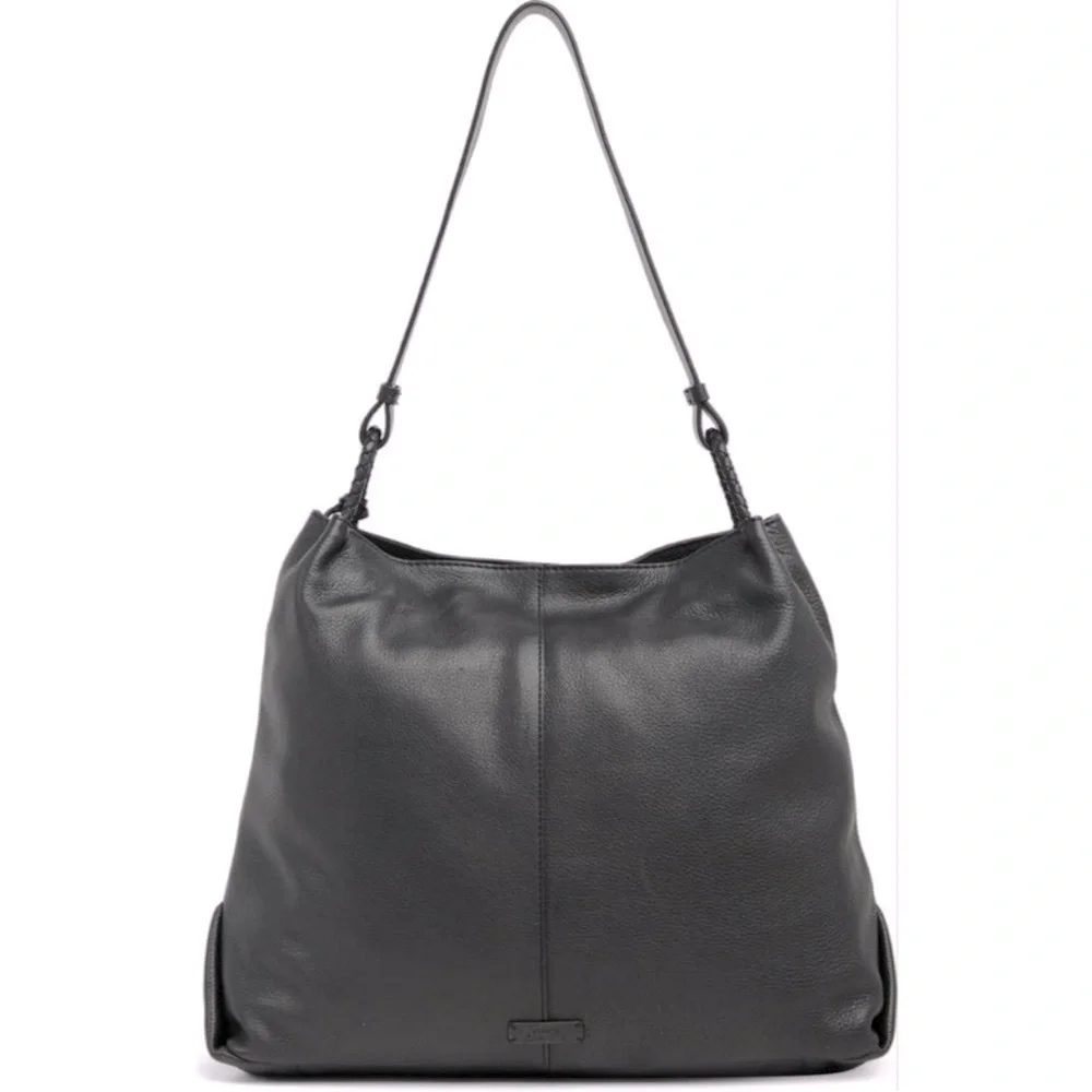 VINCE CAMUTO Maxi Black Leather Hobo Shoulder Bag 14” x 12”